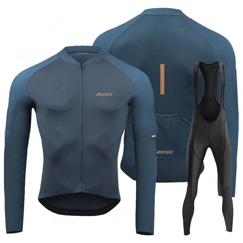 Cycling Bib Shorts - Rvouei setelan Jersey sepeda lengan panjang,